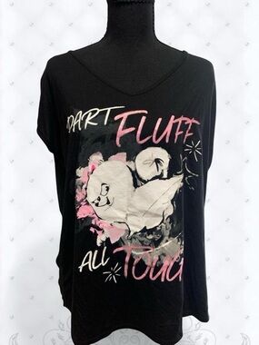Universal Black V-Neck Graphic Tee with Pink & White Print
